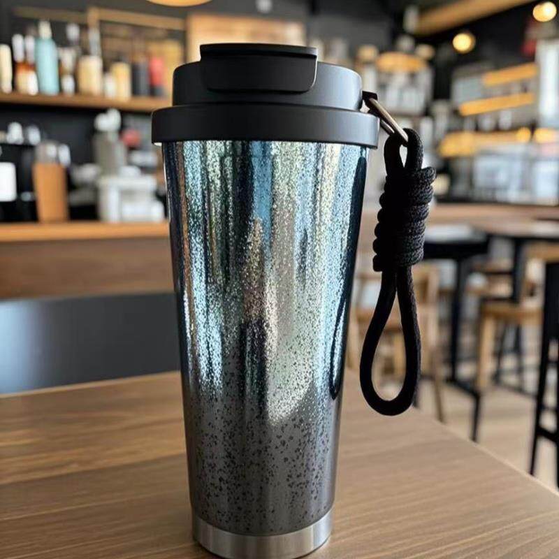 纯钛咖啡杯内外纯钛新款保温水杯车载大容量吸管外带随行钛杯子
