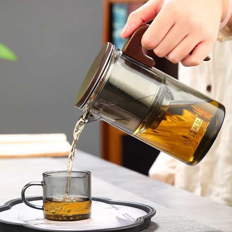 泡茶壶茶水分离无杆飘逸杯一键按压不锈钢过滤家用耐热玻璃茶具