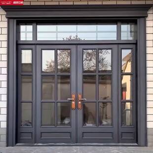 王力别墅大门双开门定制家用乡村入户门锌合金玻璃门农村自建房进
