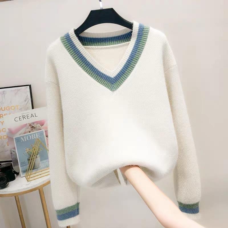 Colorblocked ferret fleece sweater for women loose top