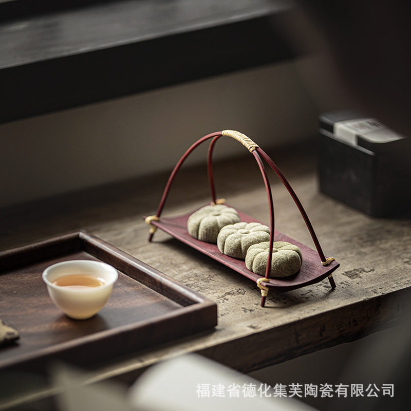 竹制两用茶点盘茶巾托竹编小提篮零食糕点托盘中式复古风茶具配件
