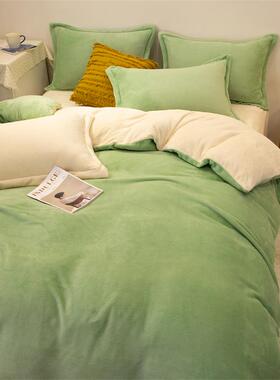 高档冬天加绒四件套牛奶0绒18×220被罩珊瑚双面灰色1米2床单三绒