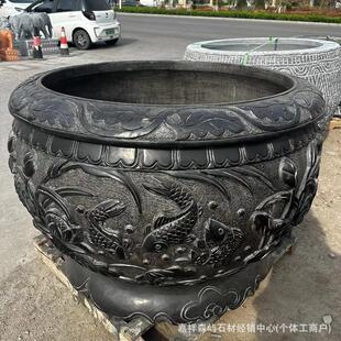 仿古雕刻青石石缸宅院别墅装饰鱼缸户外石雕花盆老石器荷花缸