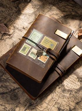 手工头层牛皮本 真皮账活笔页夹记本 复古怀旧旅螺茗春行日手5记本AA6A7