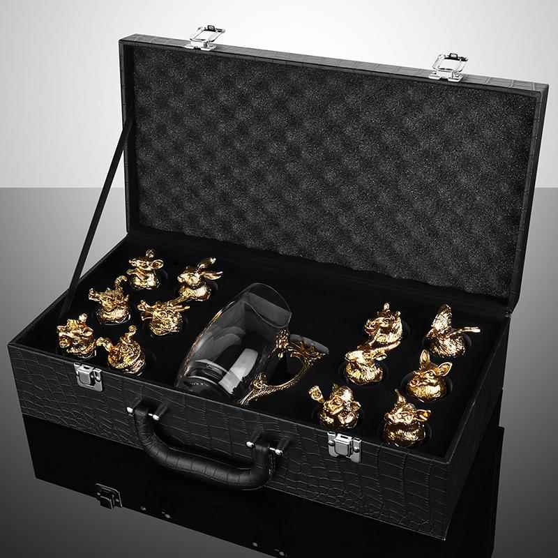 十二生肖古铜古锡古金酒杯家用白酒杯一口杯玻璃酒杯汾酒器杯套装