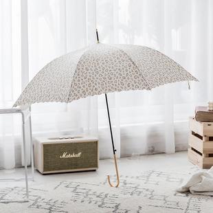 高档日本小新粉色豹纹ins少女杆心长柄伞晴雨两用女清优雅直神雨