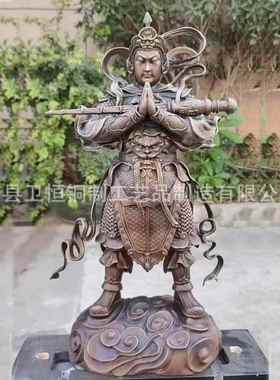 纯铜韦陀菩萨铜佛像铸铜伽蓝菩萨护法神像寺庙供奉金属工艺品摆件