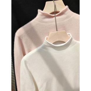 白色内搭气质半高领打底衫女早春季简约弹针织长袖上衣0105w