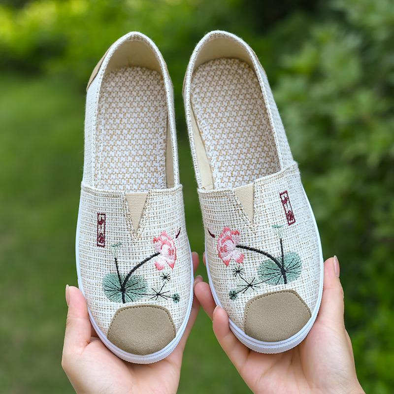 正品牛筋底春绣北花鞋秋老京布鞋女鞋滑软底轻便防舒适休闲妈妈鞋