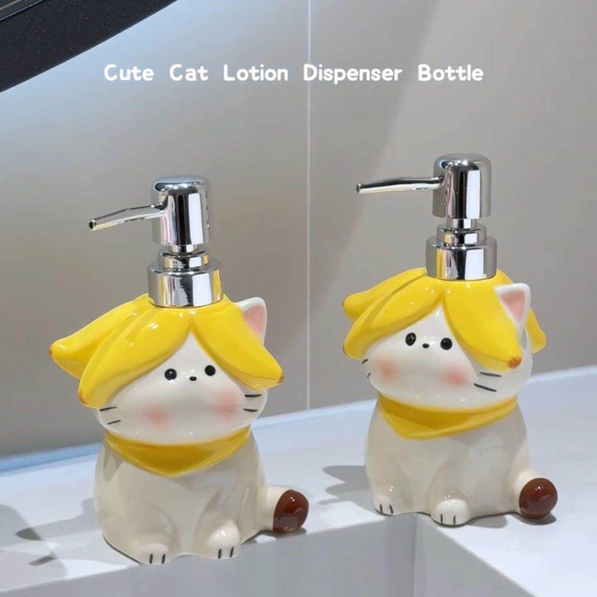 卡通香蕉小猫洗手液按压瓶女生陶瓷家用卫生间创意乳液瓶分装瓶