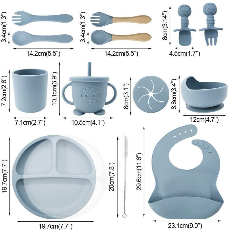 宝宝食品级硅胶餐具十三件套儿童辅食吸盘碗全套防摔便携喂养套装