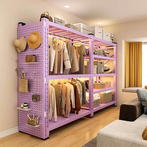 Kitchen shelves, purple open shelves, wardrobe