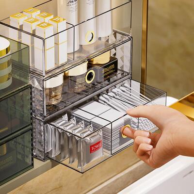 Luxury transparent drawer storage box for home cosmetics, du