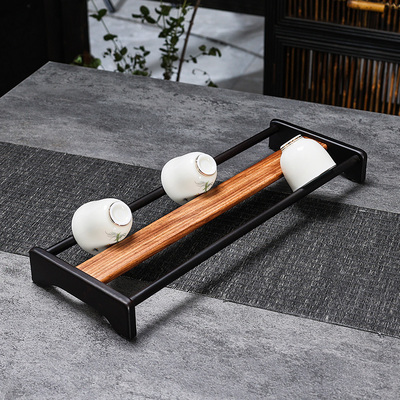 胡桃木功夫茶杯收纳架单层晾杯架茶具沥水置物架实木杯托茶道配件