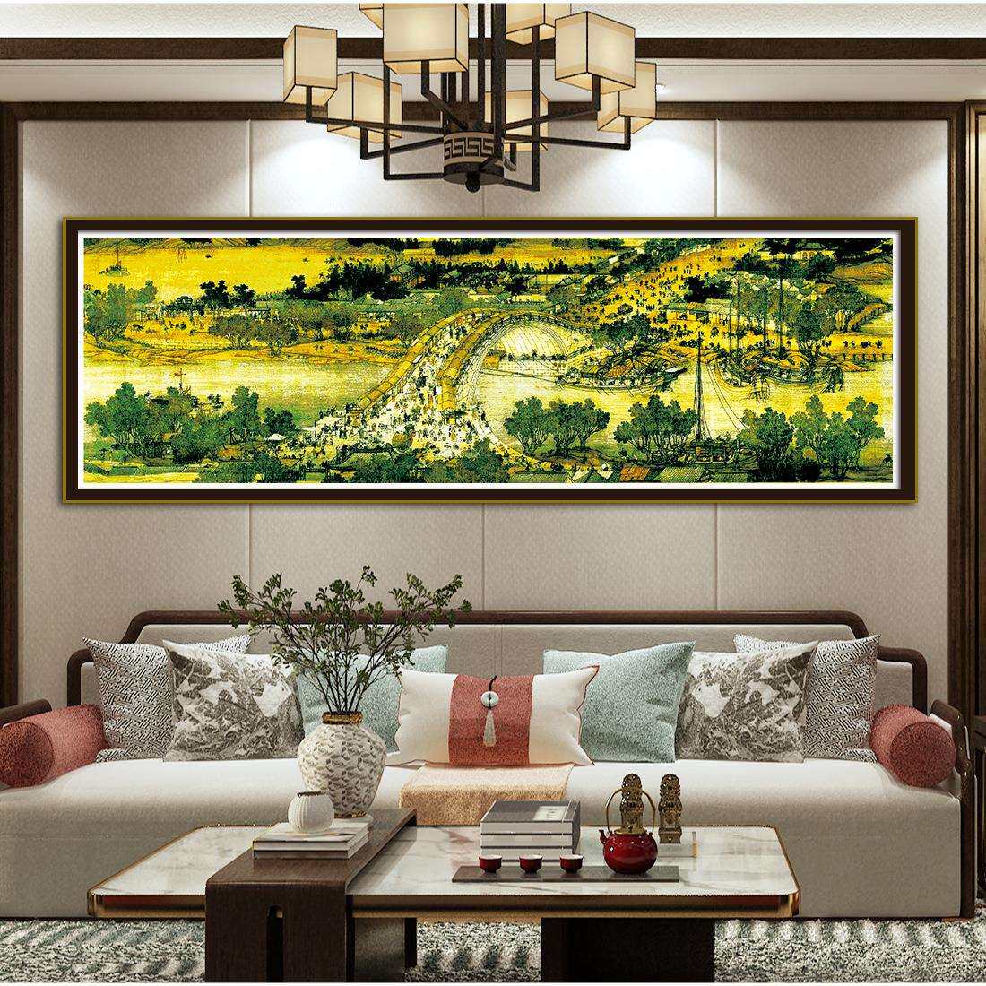 FHR九尺厅清明上河图十字绣风名画新印中式现代客装饰画3米满景绣