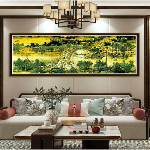 九尺清明上河图十字绣风景名画新中式现代客厅装饰画3米满绣印花