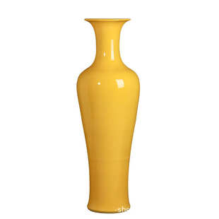 景德镇陶瓷器中国红落地大花瓶纯红色纯黄喜庆结婚乔迁礼品摆件