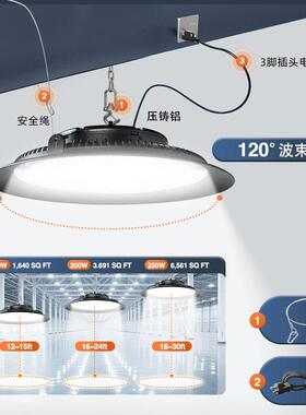 三防led工矿灯黑色圆形线性车库UFO商店灯22000LM中山灯具超亮