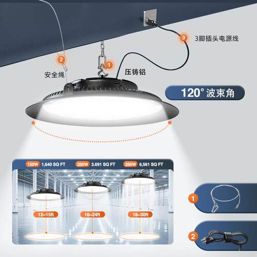 三防led工矿灯黑色圆形线性车库UFO商店灯22000LM中山灯具超亮