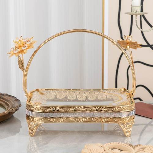 2023新款欧式创意装饰果篮提篮客厅茶几果盘工艺品摆件水果盘