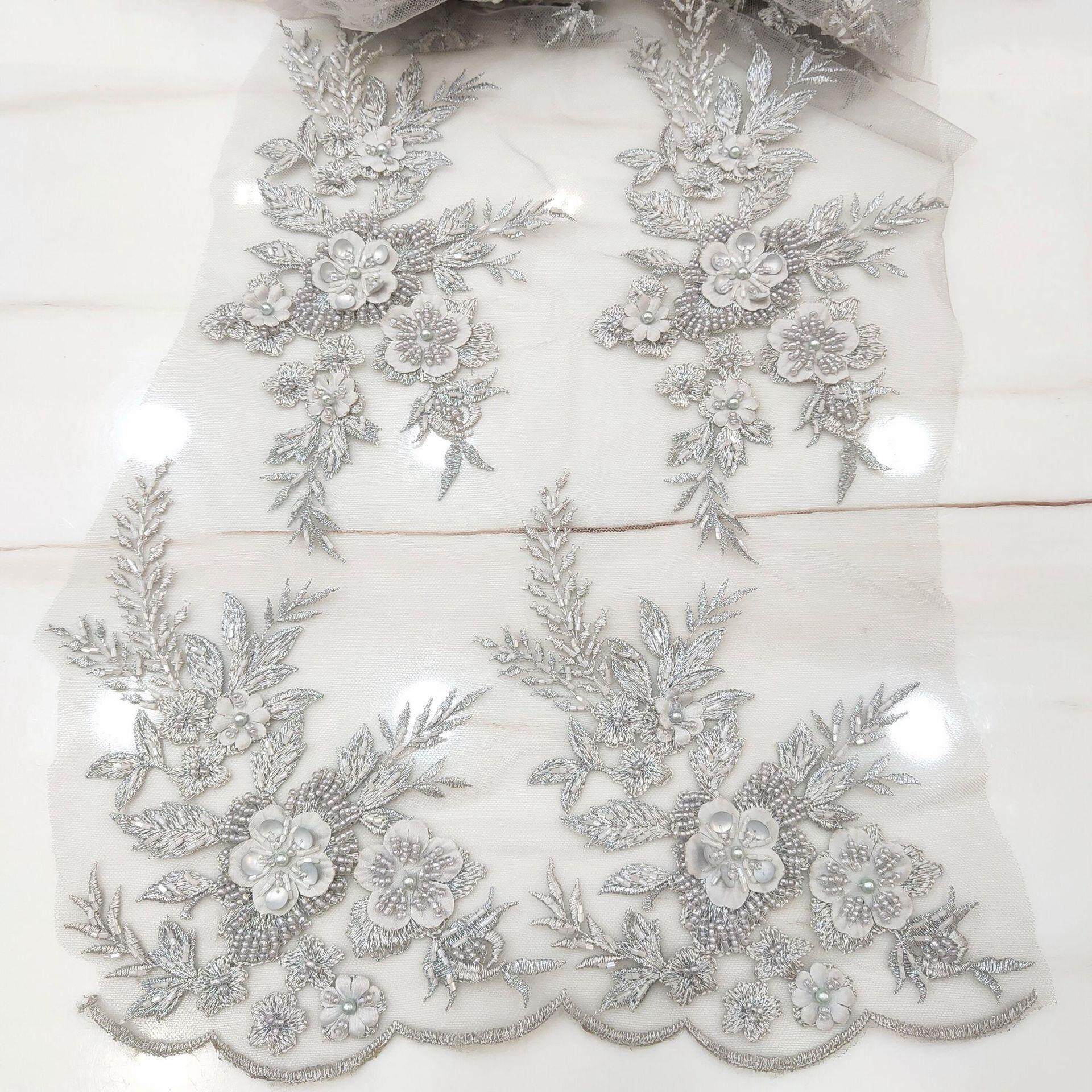 多色网纱手工缝珠蕾丝绣花布装饰服装辅料钉珠刺绣蕾丝贴花现货