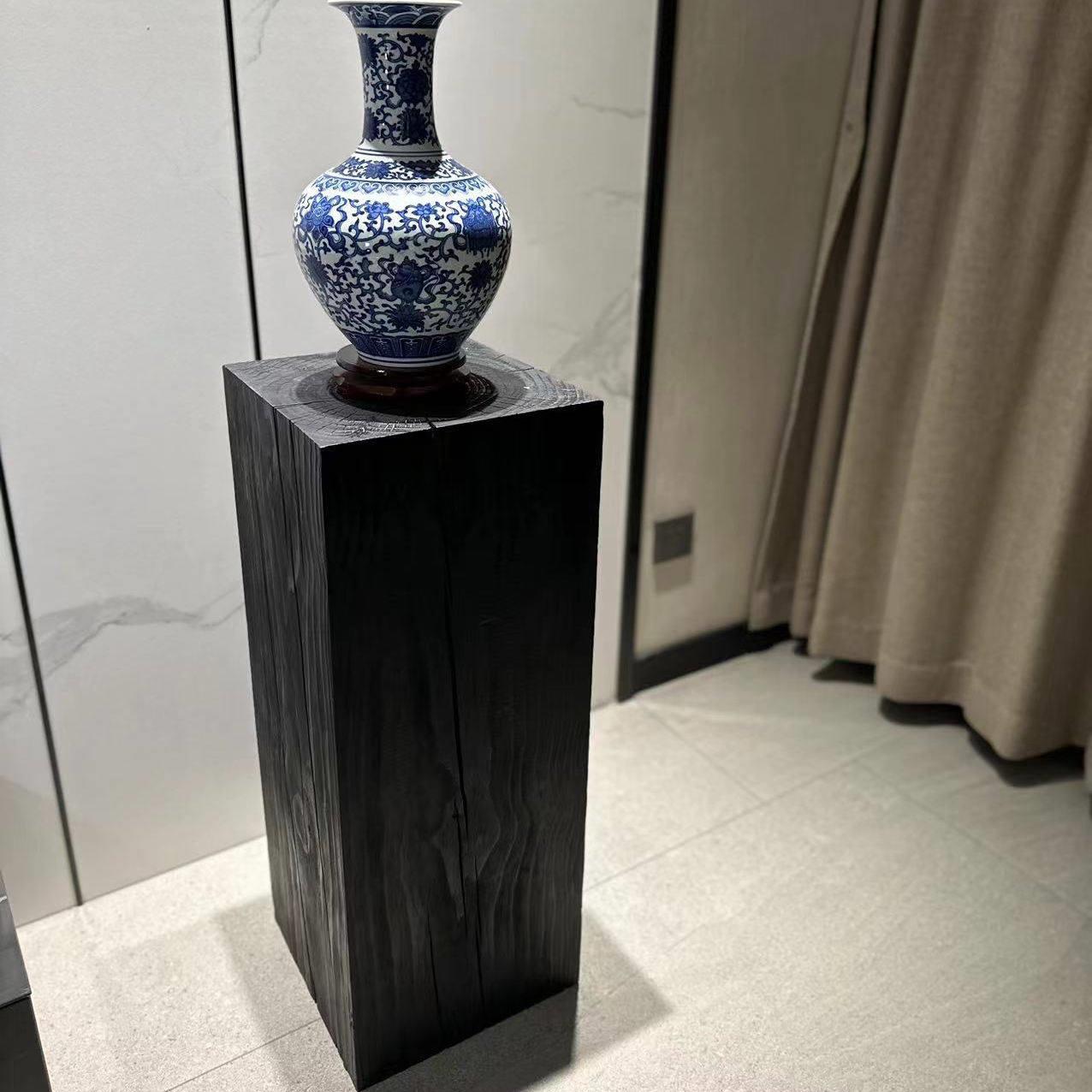 碳化黑色原木墩子侘寂风民宿摆件树桩装饰品实木家用边几花架底座