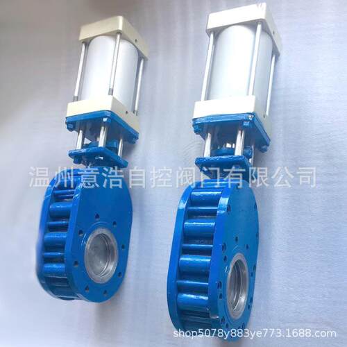 意浩气动耐磨陶瓷双闸板进料闸阀Z67TC对夹式耐高温合金钢出料阀