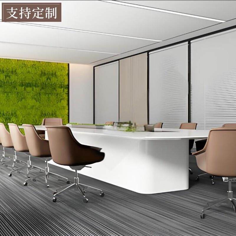 白色烤漆会议桌椅组合创意设计办公室会客洽谈桌培训桌定制会议桌