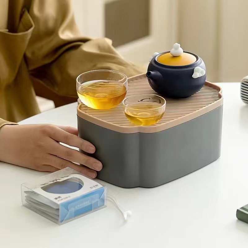 中秋礼品便携式旅行茶具小套装玉兔功夫泡茶壶茶杯户外露营快客杯