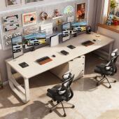 双人电脑桌台式 简易办公桌子 卧室家用长条书桌情侣电竞桌桌椅套装