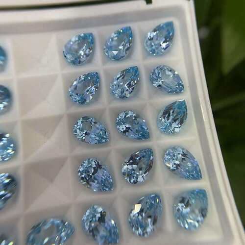 跨境 椭圆形人工培育合成蓝宝石 海蓝宝透净蓝宝石天然切割面裸石