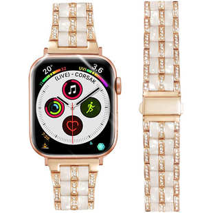 適用于蘋果手表表帶 1代SE表帶現(xiàn)貨 五珠金屬間樹脂手表帶iwatch8
