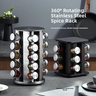 高级感调料架旋转置物架收纳盒家用厨房分装瓶调料罐盐罐组合套装