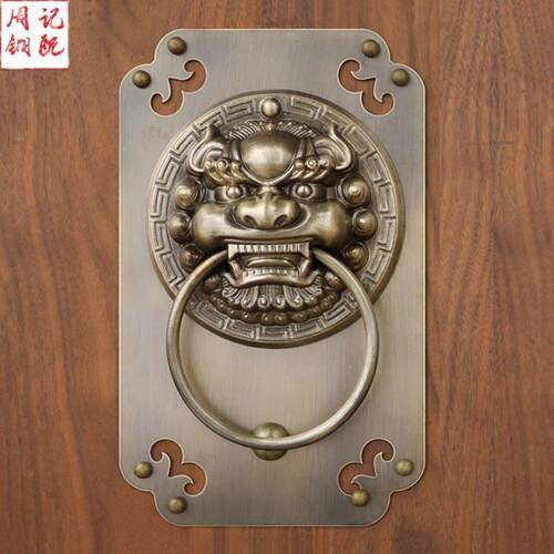 中式纯铜门环木门复古麒麟兽头把手仿古大门狮子头虎头拉环铜拉手