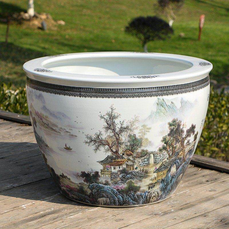 景德镇陶瓷金鱼缸养荷花睡莲盆乌龟锦鲤书画 画缸特大号水缸庭院