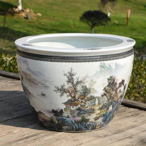 景德镇陶瓷金鱼缸养荷花睡莲盆乌龟锦鲤书画 画缸特大号水缸庭院