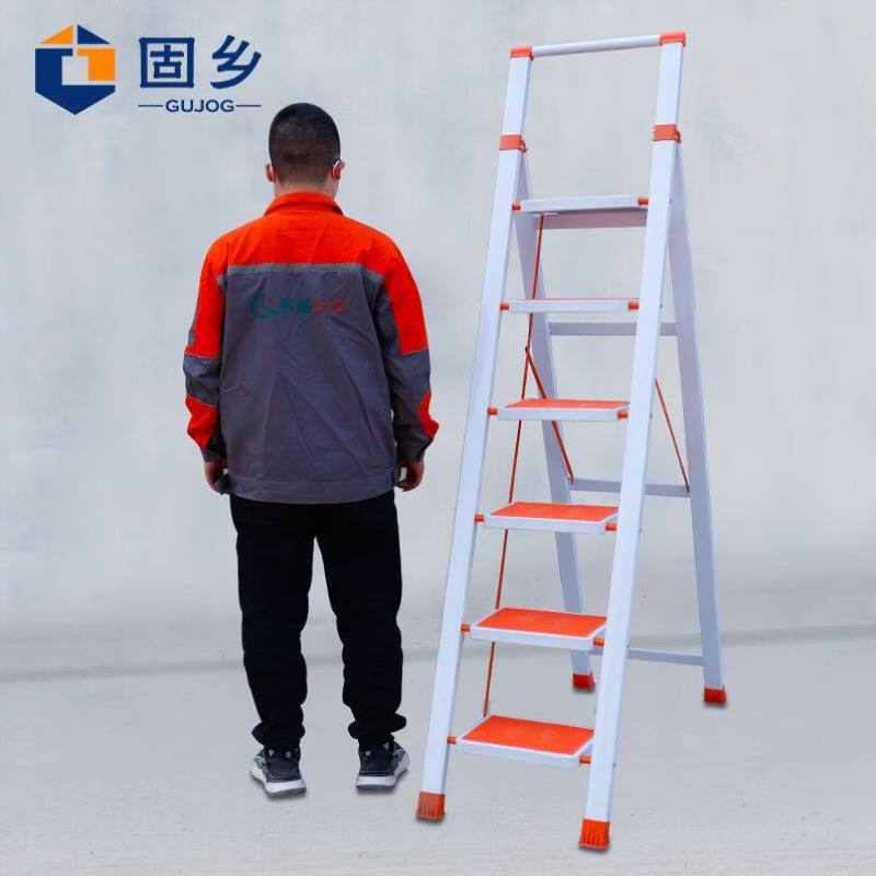 固乡踏步梯子折叠6步梯宽踏板铁梯登高室内工程人字梯单侧扶梯高1