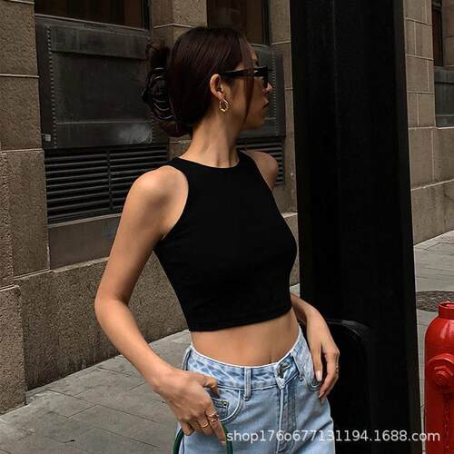 Solid Round Neck Tank Top Casual Sleeveless Top for Fall &