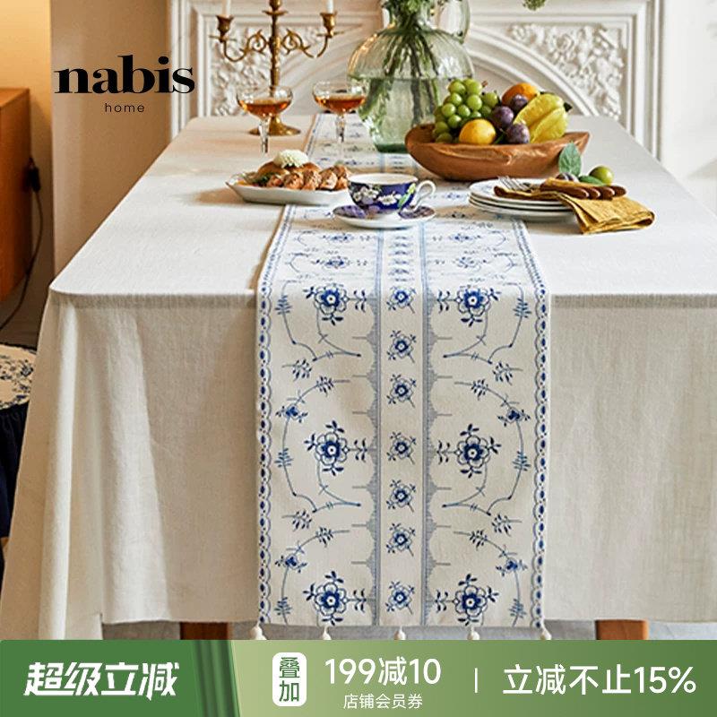 蜡笔派花朝白露防水桌旗法式复古餐桌茶几长条盖布轻奢高端茶旗W