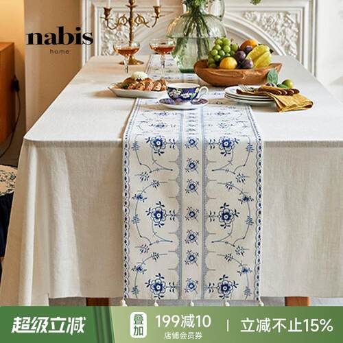 蜡笔派花朝白露防水桌旗法式复古餐桌茶几长条盖布轻奢高端茶旗W