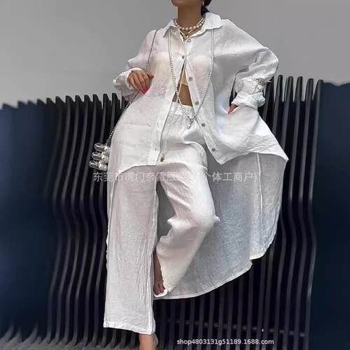 Women's hem long sleeved top and pants set