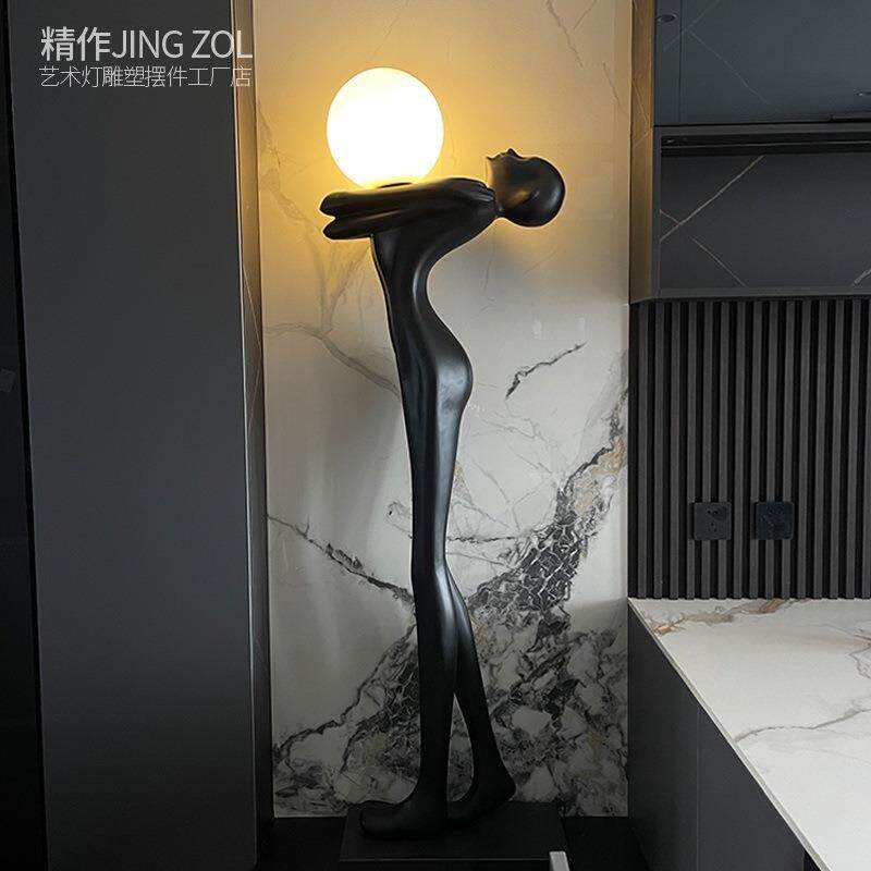 客厅家居大型装饰摆件人物艺术雕塑后现代落地灯大堂轻奢玻璃钢