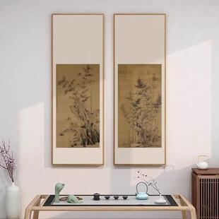茶室新中式竹子装饰画民宿书房禅意壁画酒店餐厅过道古画竖版挂画
