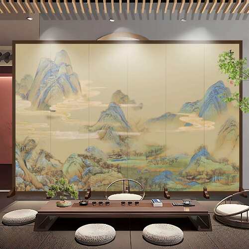 中式屏风隔断客厅玄关遮挡办公室酒店山水画折叠移动折屏古典