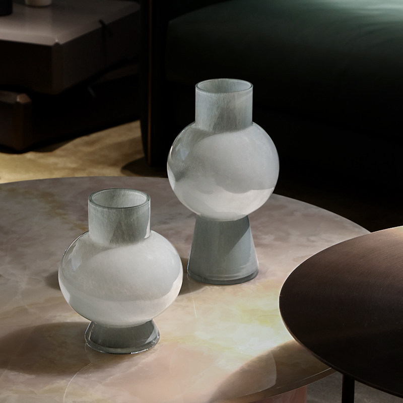 博西家居 冷烟灰色水培玻璃花瓶摆件 家居软装样板间装饰品花器