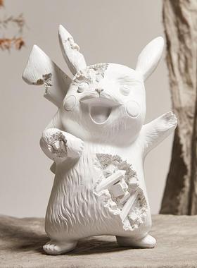 创意被腐蚀的皮卡丘摆件卡通公仔动漫手办房间书柜装饰树脂工艺品