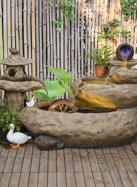 假山喷泉景观室外鱼缸造景户外阳台小鱼池庭院流水摆件循环水落地