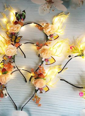 圣诞节发光头饰儿童演唱会气氛道具发箍网红头箍麋鹿鹿角仙女发箍