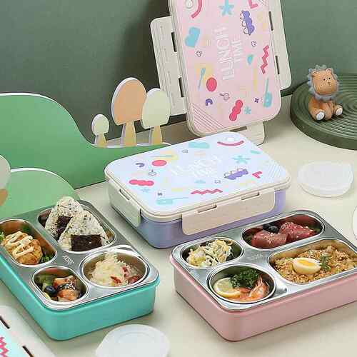 304不锈钢保温饭盒学生4分格儿童餐盘上班族便当盒餐盒带碗