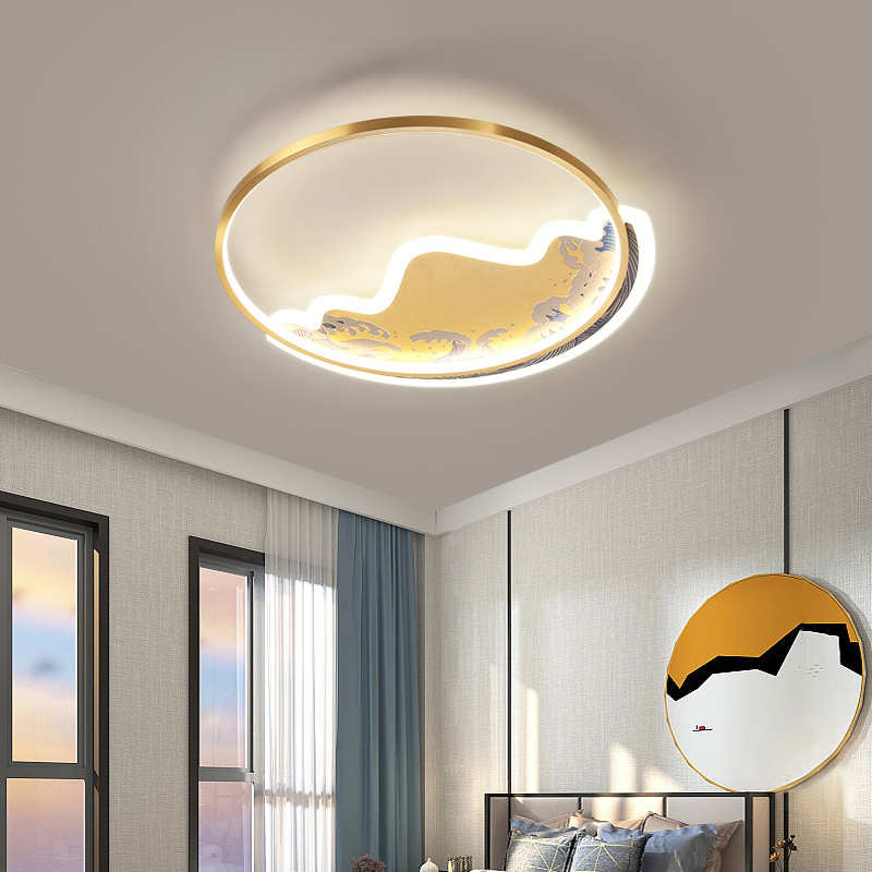 现代简约北欧轻奢全铜卧室灯吸顶灯主卧温馨房间灯饰个性新中式灯